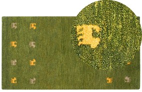 Zöld gabbeh gyapjúszőnyeg 80 x 150 cm YULAFI Beliani