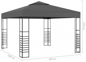 Antracitszürke kerti pavilon LED fényfüzérrel 3 x 3 m