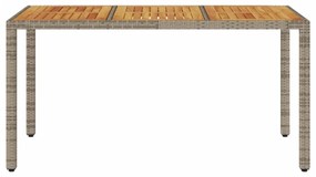 szürke polyrattan kerti asztal akácfa lappal 150 x 90 x 75 cm