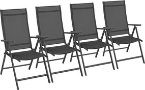 4 darabos összecsukható kerti székkészlet, 8-szögben dönthető háttámlával, max. székenként 150 kg teherbírás, fekete