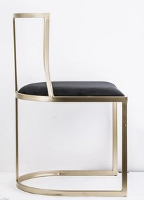 Design bronzos fém támlás szék fekete bársonyszövet huzattal 80x48x50cm