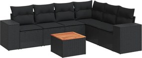 vidaXL 7 részes fekete polyrattan kerti ülőgarnitúra párnával