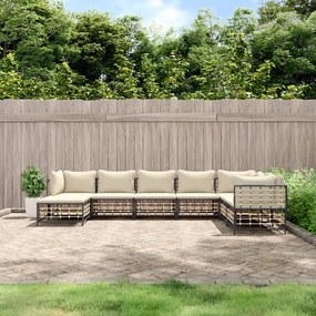 8 részes antracitszürke polyrattan kerti ülőgarnitúra párnákkal
