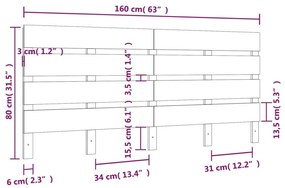 fehér tömör fenyőfa fejtámla 160 x 3 x 80 cm