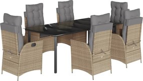 vidaXL 7 részes bézs polyrattan kerti étkezőgarnitúra párnákkal