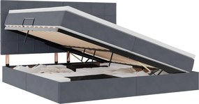 vidaXL Ágy tárolóval és matraccal Sötétszürke 200 x 200 cm Bársony