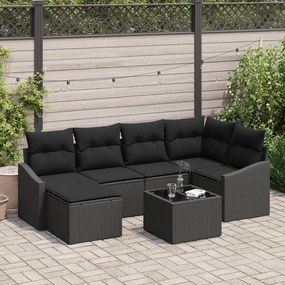 Kert étkező szett 7 pcs Fekete Poli rattan, porfestett acél