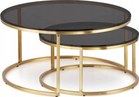 2 db-os dohányzóasztal szett Fekete üveg asztallap arany váz 80/60cm