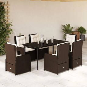 7 részes barna polyrattan kerti étkezőgarnitúra párnával