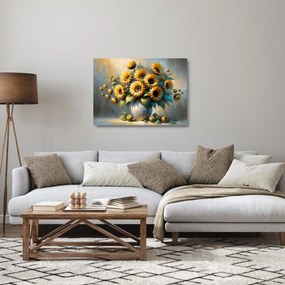 Üveg kép – Napraforgós váza (70x50 cm)