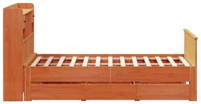 barna tömör fenyőfa könyvespolcos ágy matrac nélkül 140 x 190cm