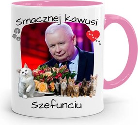 Rózsaszín Vicces Bögre Jaroslaw Kaczynski fényképes nyomattal
