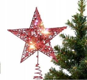 Karácsonyfa csillag csillámos 15 cm karácsonyi karácsonyfadísz piros