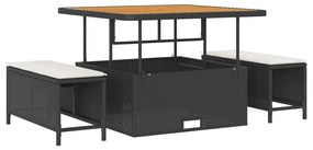 11 darabos kanapé szett párnákkal Fekete Poli rattan Akácia, 2-személyes kert kanapé tárolóval és párnákkal Fekete Poli rattan, 3 darabos étkező szett párnákkal Fekete Poli rattan Akácia