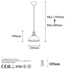 Bronzszínű függőlámpa fém búrával ø 21 cm Varzan – Opviq lights