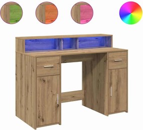 vidaXL kézműves tölgy színű szerelt fa LED-es íróasztal 120x55x91 cm