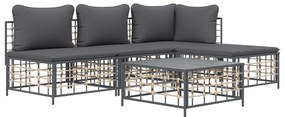 5 részes antracitszürke polyrattan kerti ülőgarnitúra párnákkal