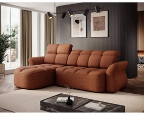 Terrakotta színű bársony kinyitható-tárolóhelyes sarokkanapé (bal oldali-heverő résszel) Beneth – ELTAP