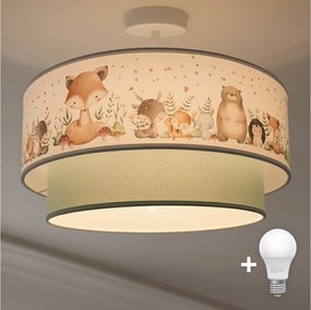 Brilagi-LED gyerek felületre szerelhető csillár BOBO 1xE27/60W/230V, átm. 40 cm, fehér/zöld/állatmintás