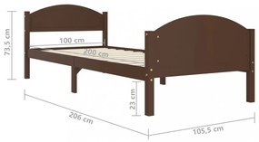sötétbarna tömör fenyőfa ágykeret 100 x 200 cm