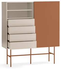 Téglavörös-bézs magas komód tolóajtóval 120x140 cm Nube – Teulat