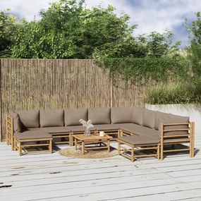 vidaXL 11 részes bambusz kerti ülőgarnitúra tópszínű párnákkal