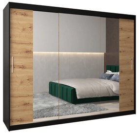 Ruhásszekrény 250 cm Toki 2 (matt fekete + artisan tölgy). 1065033