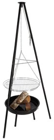 BBQ tűzrakó tál, állítható magasságú grillráccsal, három lábú állvánnyal, 157 cm