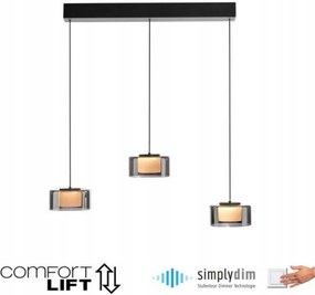 Paul Neuhaus Rika Led függeszték, 3 ágú, fekete, Comfort Lift, 3000K