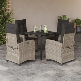 5részes világosszürke polyrattan kerti étkezőgarnitúra párnával