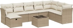 vidaXL 9 részes bézs polyrattan kerti ülőgarnitúra párnákkal