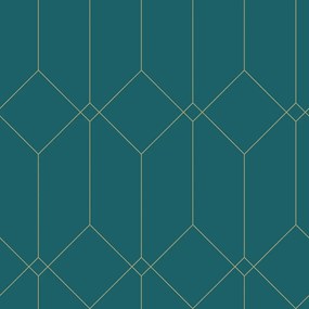 Türkiz Tapéta Flizelin Arany Geometrikus Minta Modern