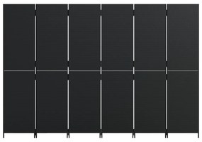 fekete 6-paneles polyrattan térelválasztó