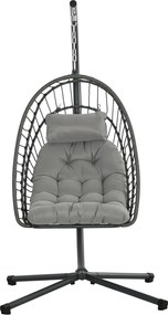 Outsunny Rattan Függőszék Hinta Kosár 194 cm Magas Belső és Külső Használatra Állvánnyal, Összecsukható Függő Kosárral, Párnával, Teraszra, Kertbe Max