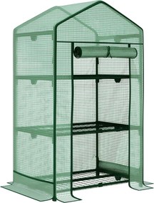 Outsunny Mini Üvegház Szaporító Üvegház Fólia Takarással és 3 Polcos Állvánnyal, Felgördülő Ajtóval | Aosom