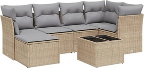 vidaXL 7 részes vegyes bézs polyrattan kerti ülőgarnitúra párnákkal