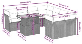 9-részes szürke polyrattan kerti ülőgarnitúra párnákkal