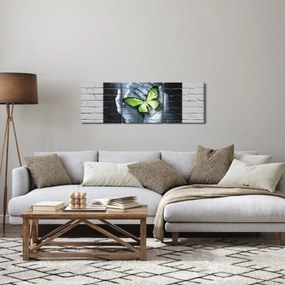 Kép - Zöld pillangó a falon (órával) (90x30 cm)