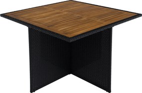 Kerti rattan szett, akácfa, fekete/krémszínű/természetes, MELFORD