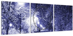 Kép - varázslatos téli éjszaka (órával) (90x30 cm)