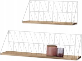 2 db-os fali polc szett, fém-fa fehér, fa akasztós