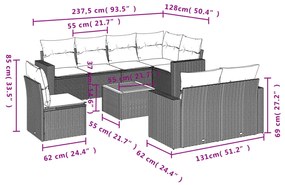 9-részes bézs polyrattan kerti ülőgarnitúra párnákkal