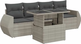 vidaXL 5 részes világosszürke polyrattan kerti ülőgarnitúra párnákkal