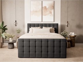 Antracitszürke ágyneműtartós boxspring ágy 200x200 cm Tasca – Maison de Rêve