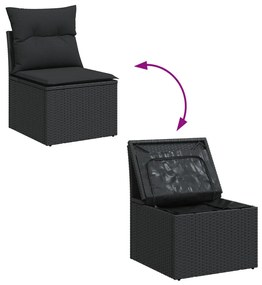 13 Darabos Kert Sofa Szett Párnákkal Fekete Poli Rattan Akác, 2-Fős Kert Sofa Tárolóval &amp; Párnákkal Fekete Poli Rattan, 3 Darabos Kerti Étkezős Szett Párnákkal Fekete Poli Rattan Akác
