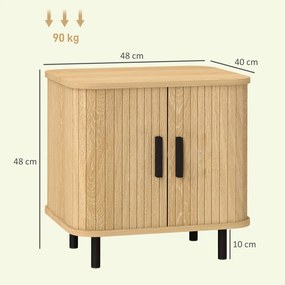 HOMCOM Éjjeliszekrény kisasztal léces ajtókkal és acél lábakkal, 48 x 40 x 48 cm, tölgyfa