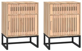 2 db szerelt fa és vas éjjeliszekrény 40x30x55,5 cm