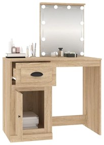 sonoma tölgy színű LED-es fésülködőasztal 90x50x132,5 cm