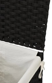 fekete polyrattan szennyeskosár fedéllel 46x33x60 cm