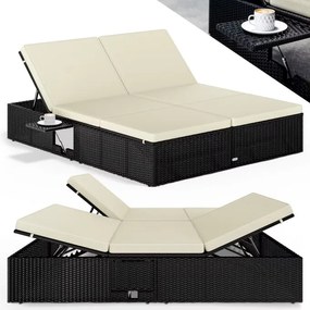 Deuba Fekete rattan kerti ágy krémszínű párnákkal, mérete: 200x160x33 cm